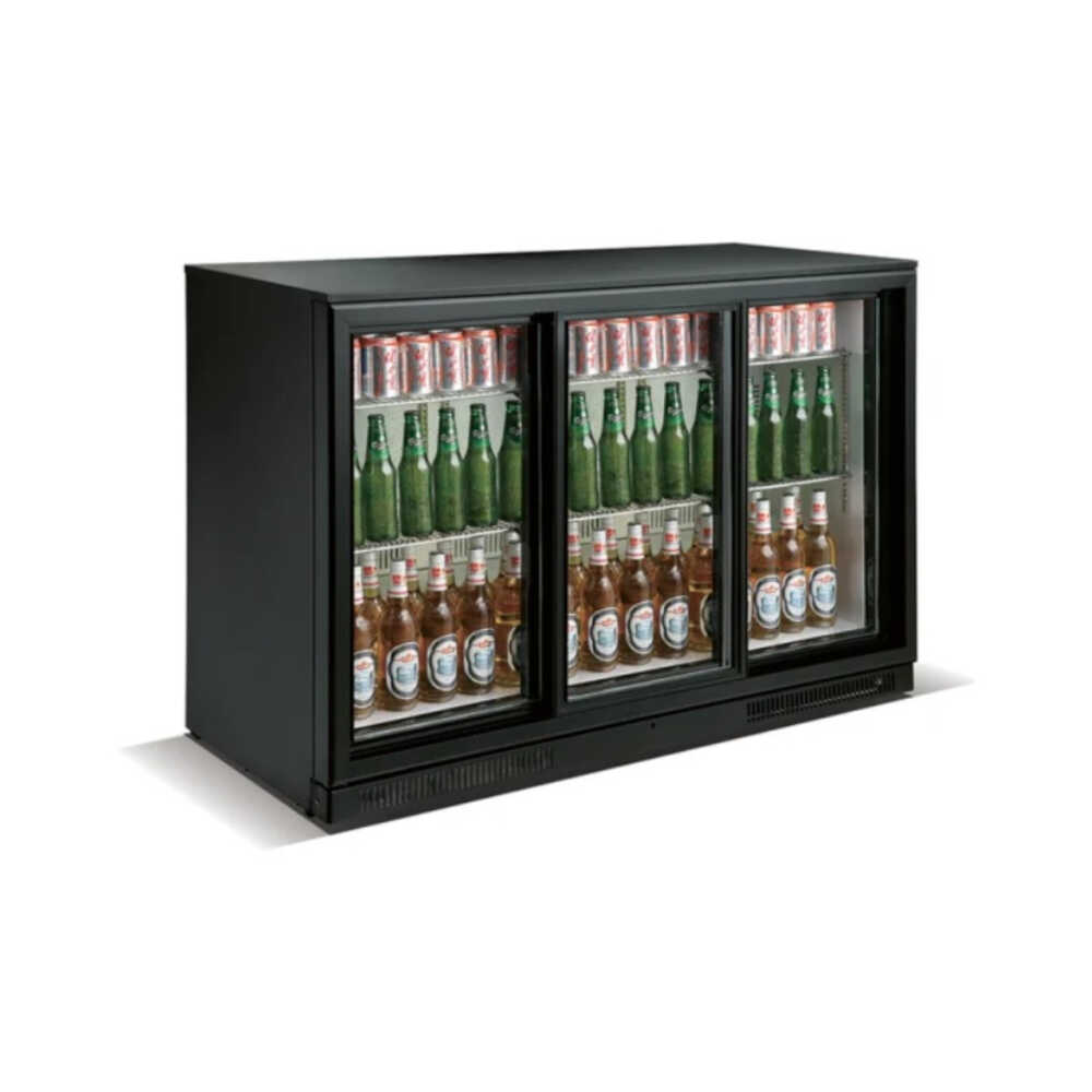 Skyrainbow Barkühlschrank mit 3 Glasschiebetüren, 338 Liter Volumen, 1335 x 500 x 900mm