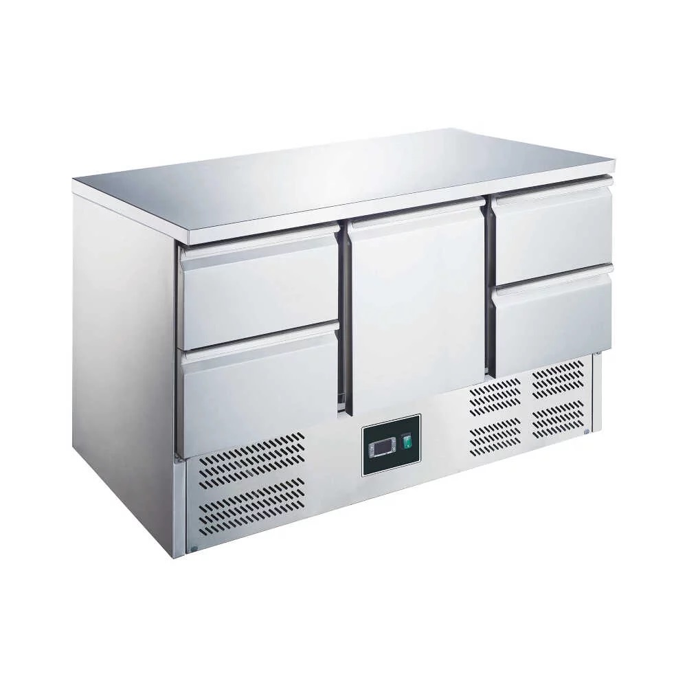 Saro Mini-Kühltisch ES 903 S/S TOP1/4, 1 Tür + 4 Schubladen, +2/+8°C, 1368 x 700 x 876 mm