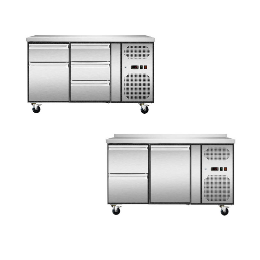 Skyrainbow Kühltisch mit Umluftkühlung und 2 Kühlabteilen, -2/+8°C, 1360 x 700 x 860/960 mm, Bestückung wählbar