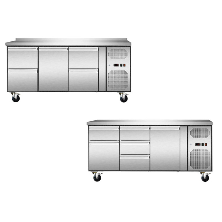Skyrainbow Kühltisch mit Umluftkühlung und 3 Kühlabteilen, -2/+8°C, 1795 x 700 x 860/960 mm, Bestückung wählbar